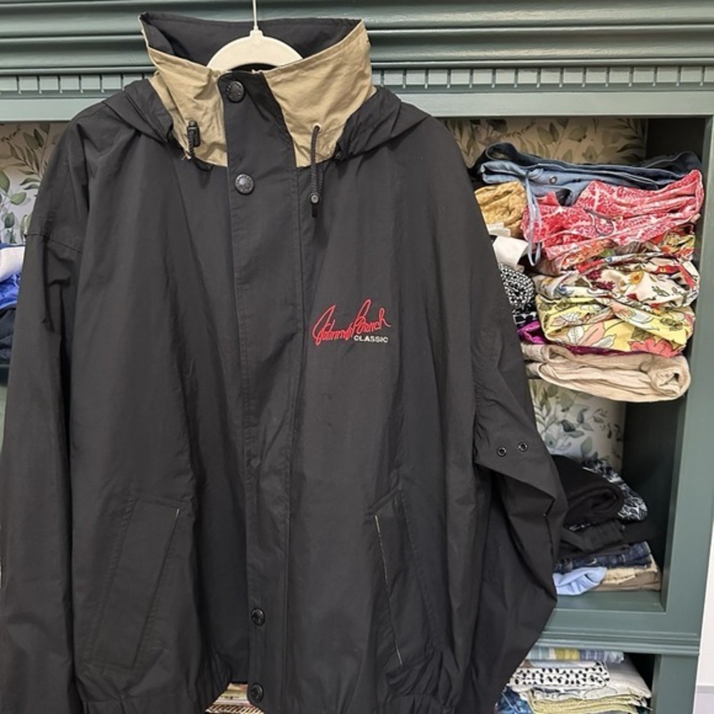 Vintage Oarsman 913 Jacket Mens XL Black Windbreaker Hooded Johnny Bench Pockets - Picture 5 of 12